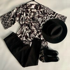 black and white satin blouse, size “S” “P”